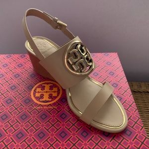 Brand New Tory Burch Metal Miller Wedges